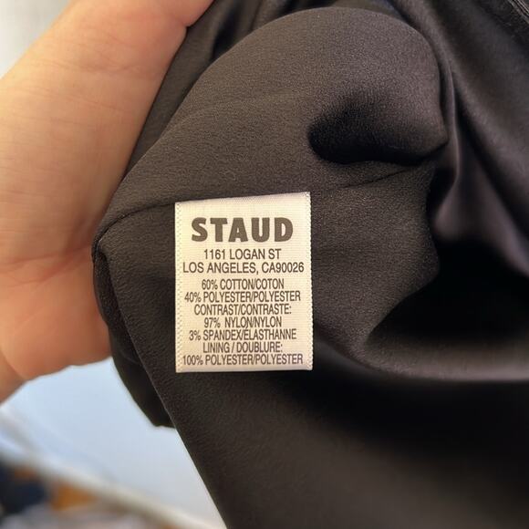 STAUD Irie Plunging V-Neck Oversized Bow Back Mini Dress Size Medium Black - Picture 5 of 6